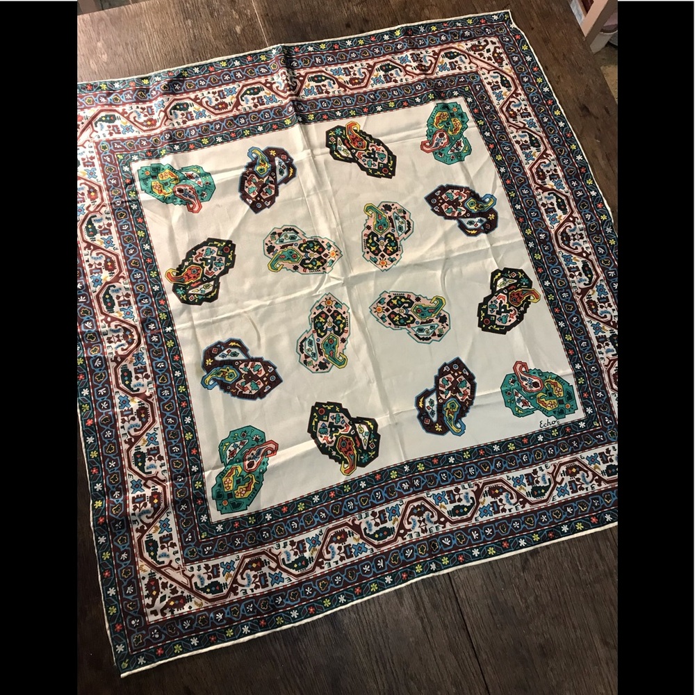 Intricate Vintage Rolled Edge Echo Silk Scarf/ Table Accent.